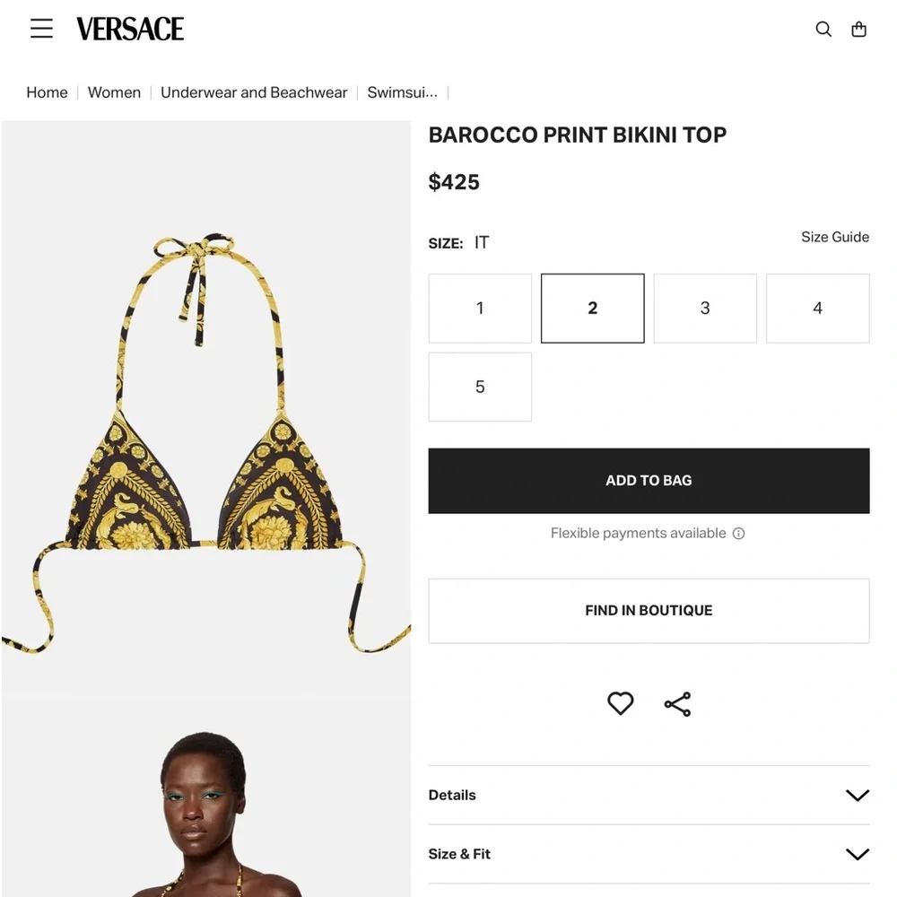Versace NWOT Barocco-print swim top - Picture 2 of 5